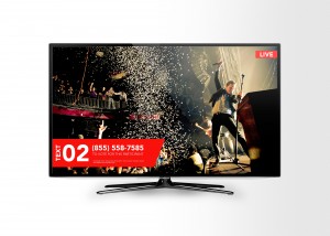 sms marketing message on TV screen