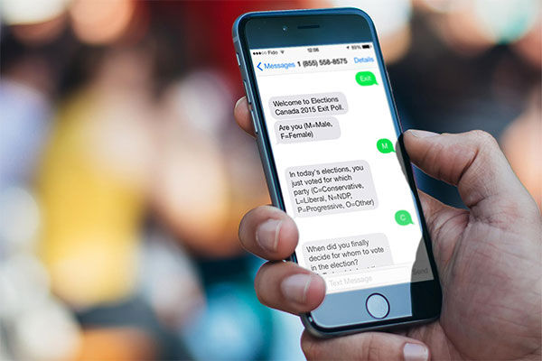 text message survey on phone screen in action